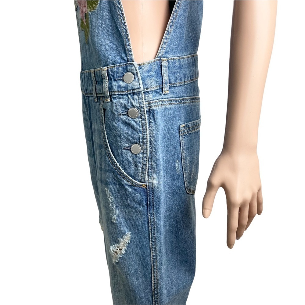 American Rag Floral Embroidered Distressed Jean Overalls - Picture 6 of 16